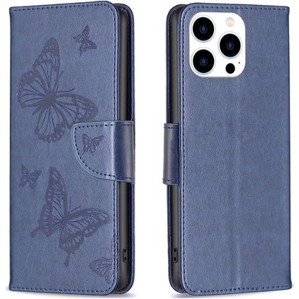 Mobigear Butterfly Housse iPhone 16 Pro Etui Porte-Monnaie - Bleu