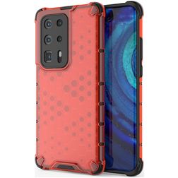 Mobigear Honeycomb Coque Huawei P40 Pro Plus Coque arrière Rigide Anti-Chocs - Rouge