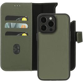Mobiparts Housse iPhone 15 Pro Max MagSafe Etui avec Coque Détachable en Cuir Véritable Porte-Monnaie - Vert