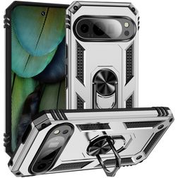Mobigear Armor Ring Google Pixel 9 Plastique rigide Coque arrière Antichoc avec bague de maintien - Argent