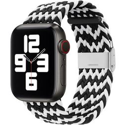 Mobigear Braided Bracelet Nylon Apple Watch Fermeture à pince - 49/46/45/44 mm - Noir / Blanc