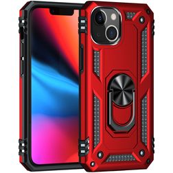 Mobigear Armor Ring Coque iPhone 13 Coque arrière Rigide Anti-Chocs avec Anneau-Support - Rouge