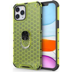 Mobigear Honeycomb Ring iPhone 12 Pro Max Plastique rigide Coque arrière Antichoc avec bague de maintien - Vert