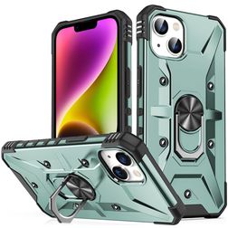 Mobigear Armor Ring Coque iPhone 14 Plus Coque arrière Rigide Anti-Chocs avec Anneau-Support - Vert