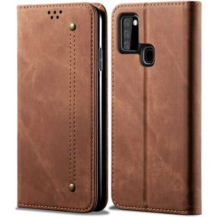 Mobigear Denim Slim Housse Samsung Galaxy A21s Etui Porte-Monnaie - Marron
