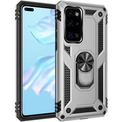 Mobigear Armor Ring Huawei P40 Plastique rigide Coque arrière Antichoc avec bague de maintien - Argent