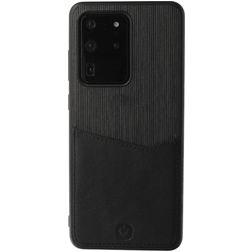 Valenta Card Slot Coque Samsung Galaxy S20 Ultra Coque arrière en Cuir Véritable avec Porte-Cartes - Noir