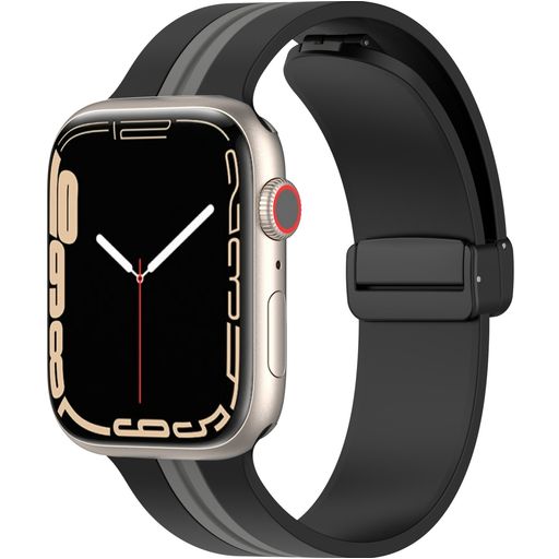 Mobigear Stripe Mag Bracelet Silicone Apple Watch Fermeture magnétique - 42/41/40/38 mm - Noir / Gris