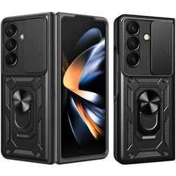 Mobigear Armor Ring Cam Slide Coque Samsung Galaxy Z Fold 8 Ultra Coque arrière Rigide Anti-Chocs avec Anneau-Support et Protecteur Lentilles - Noir