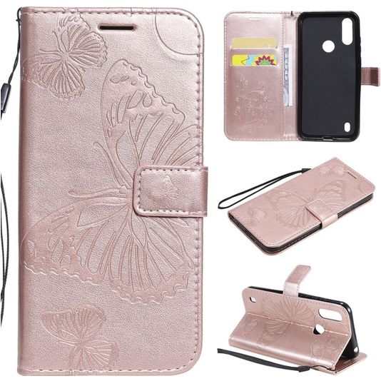 Mobigear Pressed Butterfly Bookcase Case Rose Gold Motorola Moto E6s (2020)