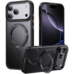 Mobigear Frosted Mag Coque iPhone 17 Pro MagSafe Coque arrière Rigide avec Support Amovible - Noir