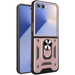 Mobigear Armor Ring Samsung Galaxy Z Flip 7 Plastique rigide Coque arrière Antichoc avec bague de maintien - Rose doré