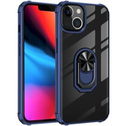 Mobigear Crystal Ring Coque iPhone 14 Pro Coque arrière Rigide avec Anneau-Support - Transparent / Bleu