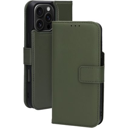 Mobiparts Housse iPhone 16 Pro Max MagSafe Etui avec Coque Détachable en Cuir Véritable Porte-Monnaie - Vert