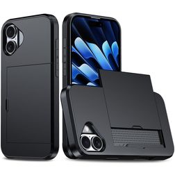 Mobigear Card Coque iPhone 16 Coque arrière Rigide Anti-Chocs avec Porte-Cartes - Noir