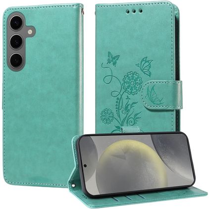Mobigear Flowers Housse Samsung Galaxy S25 Etui Porte-Monnaie - Vert