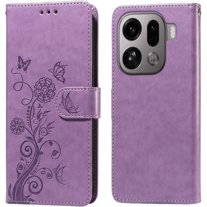 Mobigear Flowers OPPO Find X9 Pro Étui Portefeuille - Violet