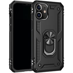 Mobigear Armor Ring Coque iPhone 12 Pro Max Coque arrière Rigide Anti-Chocs avec Anneau-Support - Noir