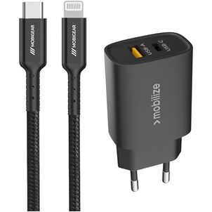Mobigear Essentials - Simple USB-C Chargeur Apple Lightning 1 mètre Power Delivery 20W - Noir