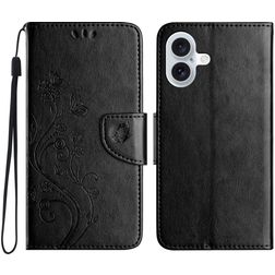 Mobigear Flowers Housse iPhone 16 Etui Porte-Monnaie - Noir