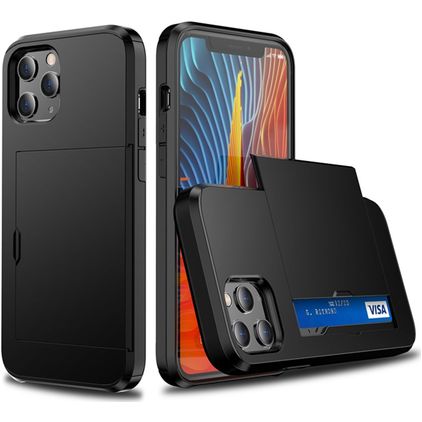 Mobigear Card Coque iPhone 12 Coque arrière Rigide Anti-Chocs avec Porte-Cartes - Noir