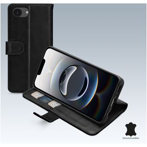 Mobilize Wallet Housse iPhone 16e Etui en Cuir Véritable Porte-Monnaie - Noir