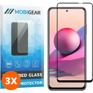 Mobigear Premium Xiaomi Redmi Note 10 4G Verre trempé Protection d'écran - Compatible Coque - Noir (Lot de 3)