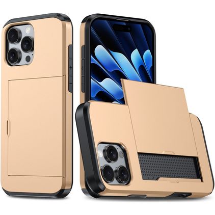 Mobigear Card Coque iPhone 16 Pro Coque arrière Rigide Anti-Chocs avec Porte-Cartes - Or