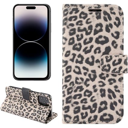 Mobigear Leopard Housse iPhone 14 Pro Max Etui Porte-Monnaie - Marron