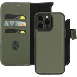 Mobiparts Housse iPhone 15 Pro Max MagSafe Etui avec Coque Détachable en Cuir Véritable Porte-Monnaie - Vert