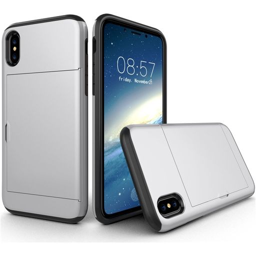 Mobigear Card Coque iPhone XS Coque arrière Rigide Anti-Chocs avec Porte-Cartes - Argent