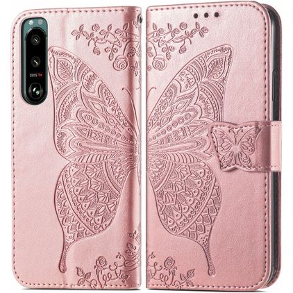 Mobigear Butterfly Sony Xperia 5 IV Étui Portefeuille - Rose doré
