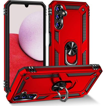Mobigear Armor Ring Samsung Galaxy A14 Plastique rigide Coque arrière Antichoc avec bague de maintien - Rouge