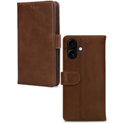 Mobilize Wallet iPhone 16 Cuir véritable Étui Portefeuille - Marron