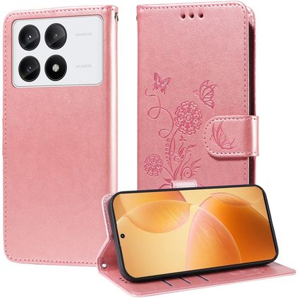 Mobigear Flowers Housse POCO X6 Pro Etui Porte-Monnaie - Rose doré