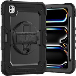 Xccess Survivor All-round Coque iPad Pro 11 Pouces (2024) Coque arrière en Plastique rigide,Silicone + Bandoulière + Support Amovible - Noir