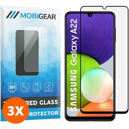 Mobigear Premium Samsung Galaxy A22 4G Verre trempé Protection d'écran - Compatible Coque - Noir (Lot de 3)