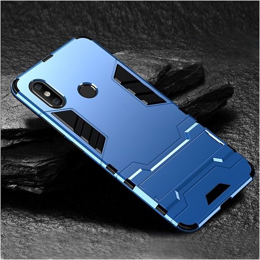 Mobigear Armor Stand Coque Xiaomi Redmi Note 6 Pro Coque arrière Rigide Anti-Chocs avec Support Amovible - Bleu