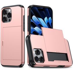 Mobigear Card Coque iPhone 16 Pro Max Coque arrière Rigide Anti-Chocs avec Porte-Cartes - Rose doré