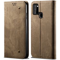 Mobigear Denim Slim Housse Samsung Galaxy A21s Etui Porte-Monnaie - Marron