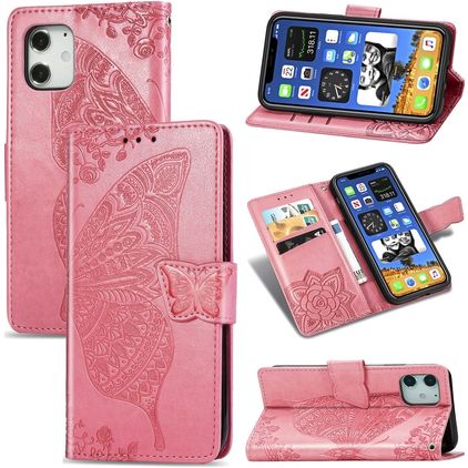 Mobigear Butterfly Housse iPhone 12 Pro Etui Porte-Monnaie - Rose