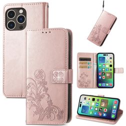 Mobigear Clover Housse iPhone 15 Pro Max Etui Porte-Monnaie - Rose doré