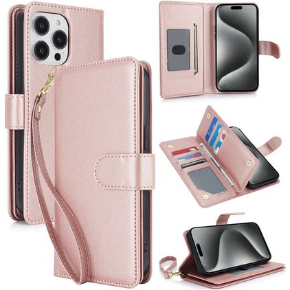 Mobigear Wallet Housse iPhone 15 Pro Etui Porte-Monnaie - Rose doré