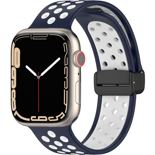 Mobigear Sport Plus Mag Bracelet Silicone Apple Watch Fermeture magnétique - 42/41/40/38 mm - Blanc / Bleu Marin