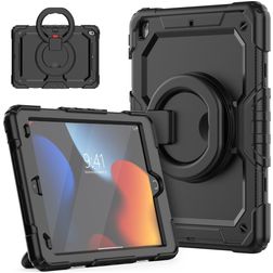 Mobigear RingGuard Coque iPad 9 (2021) Coque arrière en Plastique rigide,Silicone + Support Amovible - Noir
