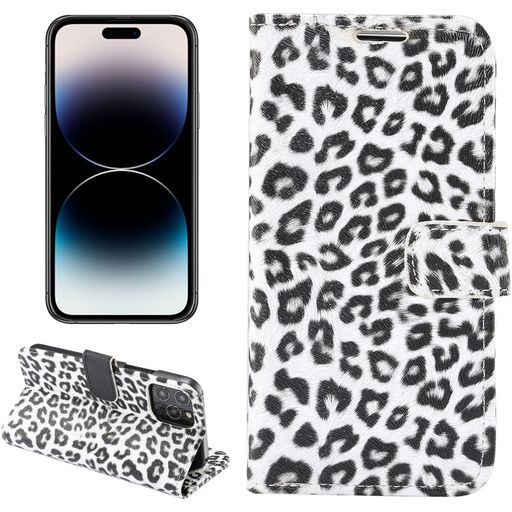 Mobigear Leopard Housse iPhone 14 Pro Max Etui Porte-Monnaie - Blanc