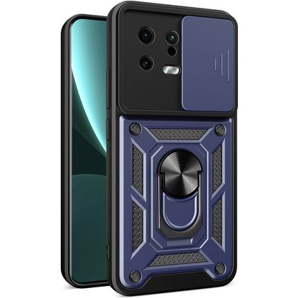 Mobigear Armor Ring Cam Slide Coque Xiaomi 13 Coque arrière Rigide Anti-Chocs avec Anneau-Support et Protecteur Lentilles - Bleu