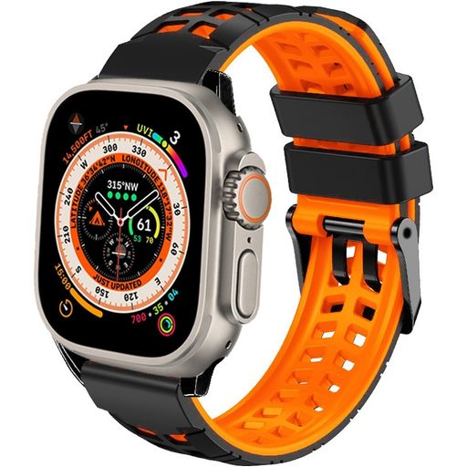 Mobigear Aero Armor Bracelet Silicone Apple Watch Fermeture boucle ardillon - 49/46/45/44 mm - Noir / Orange