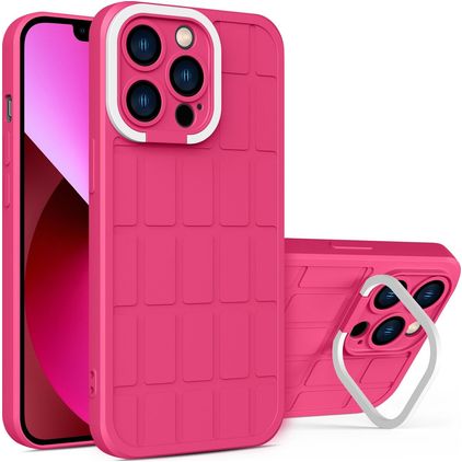 Mobigear Cube Coque iPhone 14 Plus Coque arrière Rigide avec Support Amovible - Magenta