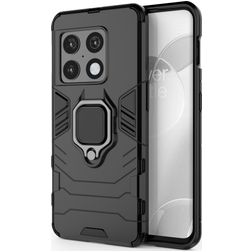 Mobigear Armor Ring OnePlus 10 Pro Plastique rigide Coque arrière Antichoc avec bague de maintien - Noir